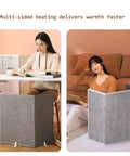 Two women using Under Desk Leg Warmer and Quiet Space Heater with foldable panels for targeted warmth in office and home settings