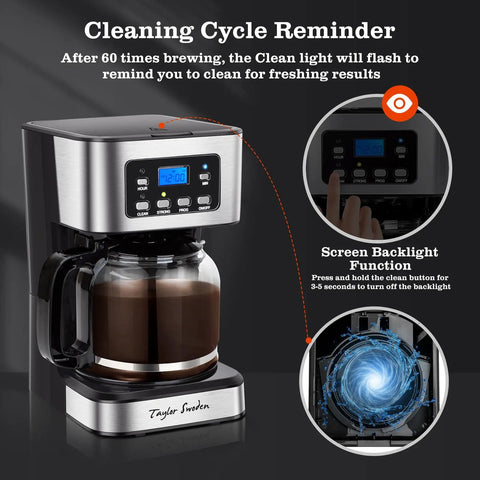 12 Cup Programmable Coffee Maker With LCD Display Brew Regular Or Strong Like A Pro For Home And Office Glass Carafe
