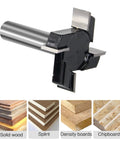 Four Wing CNC Spoilboard Surfacing Router Bit With Half Inch Shank, Two Inch Cut Diameter, Carbide Tipped, suitable for wood and boards.