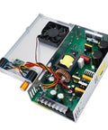 Inside view of Bench Power Supply 0-60V Adjustable DC Buck Converter 8A 480W With 110V 220V Input showing internal components and fan.