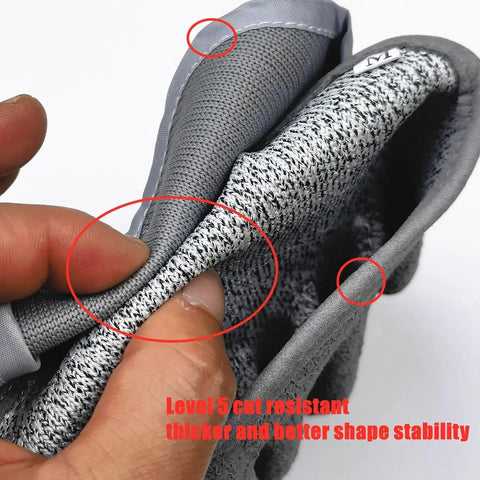 Close-up of Magnetic Release Fishing Gloves For Anglers, Cut And Puncture Resistant With Magnetic Hooks, Left Hand XL, showing thickness and cut resistance.