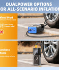 On The Go Portable Tire Inflator Air Compressor With Digital Gauge 160 PSI Cordless and wired inflator options