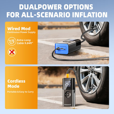 On The Go Portable Tire Inflator Air Compressor With Digital Gauge 160 PSI Cordless and wired inflator options