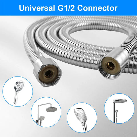 Extra Long 79 Inch Stainless Steel Shower Hose With Anti Kink Flex Handheld Hose For Pet Bathing, RV Cleaning, And Bidet Hose Extensions, Universal Half Inch Thread Fit G1/2 For Easy Daily Baths