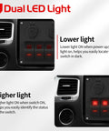 Six Gang Rocker Switch Panel 12V Marine Waterproof With Red LED 5 Pin Toggle USB Port Cigarette Lighter Socket And Voltmeter For Boat Car RV And Auto Applications showing dual LED light functionality.