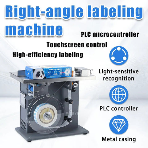 Hella Sturdy Semi Automatic Corner Labeler 90 Degree Box Applicator with steel frame and touchscreen control for industrial use.