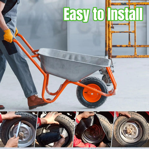 Premium 15x6.00-6 Inner Tubes With TR-13 Straight Valve Stem 2 Pack installed in a wheelbarrow for easy tire repair.