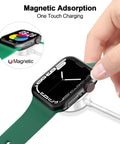 Hand holding a smartwatch connected to the Slick Magnetic Wireless Charging Cable Featuring Fast Reliable Secure Power Delivery Via Standard Type C.