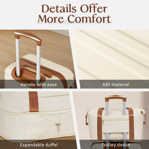 Coolife white 3-piece softside luggage set with wheels, extendable handle and trolley sleeve.