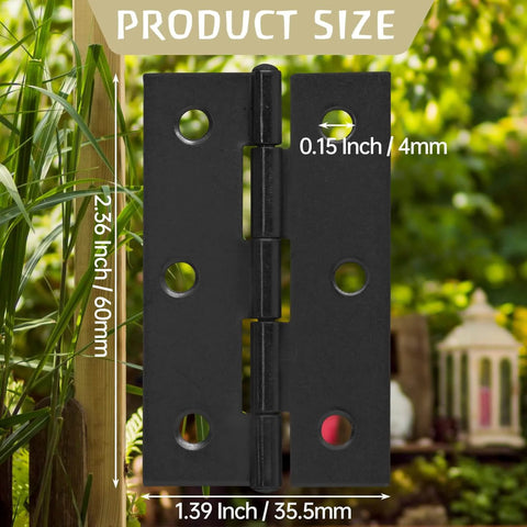 24 Pack 2.5 Inch Black Door Hinges Ball Bearing Butt Hinges For Cabinets Windows And Outdoor Use With Mounting Screws And 100 Screws Included Durable Steel Black Finish Durable Everyday Use For Home And Workshop Cabinets And Doors, showing size measurement.