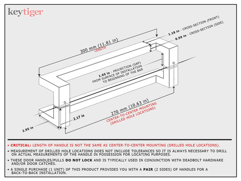 Diagram of 12 Inch Stainless Steel Offset Matte Black Door Handles Modern Pulls For Exterior And Interior Sliding Doors Glass Doors Barn Doors And Commercial Use Heavy Duty Entrance Handles With A 1 Foot Rectangular Bar.