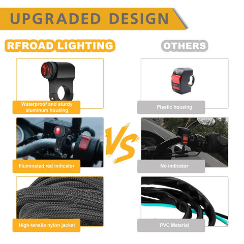 Comparison of Light Bar Wiring Harness Kit With Handlebar Switch features and materials versus competitors' design.