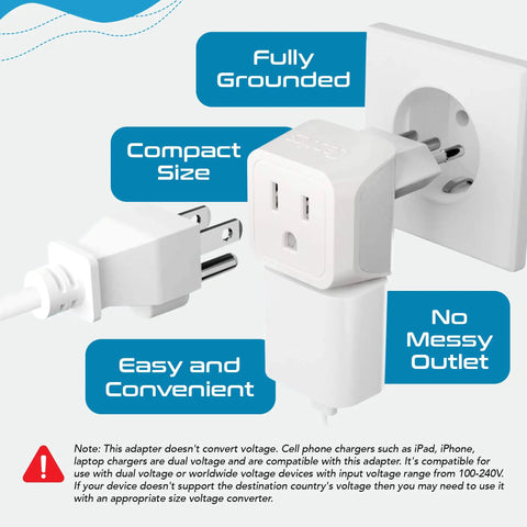 Italy And Chile Travel Plug Adapter Set With Type L Grounded Socket Dual USA Input Compact 3 Pack For Cell Phones, Laptops And Chargers