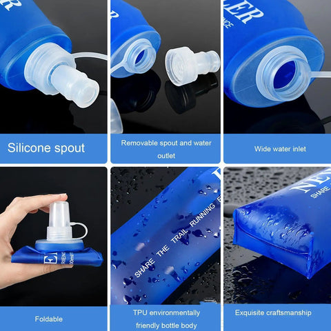 Ultra Lightweight Foldable Water Bottle For Hiking And Outdoor Adventures, shown with silicone spout and compact design