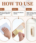 How to install 4 Pcs Self Stick Instant Cabinet Drawer Handles Adhesive No Drill Mounting, showing cleaning, peeling, and applying steps.