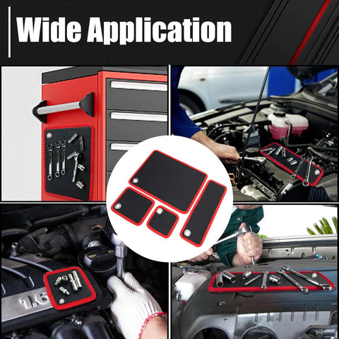 Magnetic Tool Mat 4 Pack Flexible Holds Tools Tight With 40Lb Magnetic Power Keeps Screwdrivers, Wrenches, Bolts Secure On Tilt Or Vibration, Ultimate Workbench Organizer For Garage And Shop on toolbox and engine