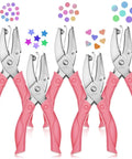 Five Piece Handy Handheld Hole Punch Set With Metal Small Punches In Circle Heart And Star Shapes Soft Grip DIY Craft Tool