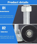 Close-up of Heavy Duty Adjustable Leveling Feet 4 Pack Tough As Nails Carbon Steel Support Legs, showcasing durable iron material and rubber base.