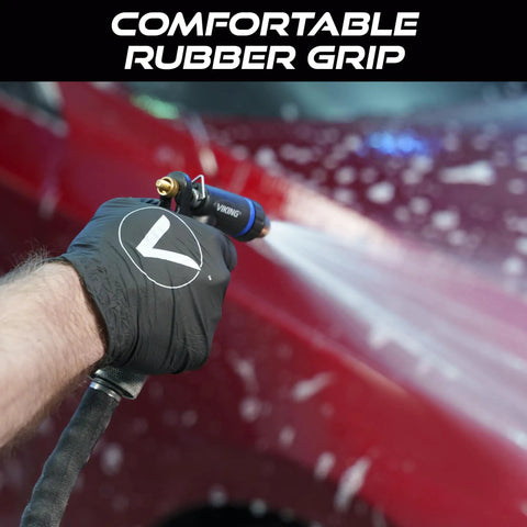 Heavy Duty Adjustable Garden Hose Nozzle 2 Pack for Washing Cars demonstrating rubber grip in use
