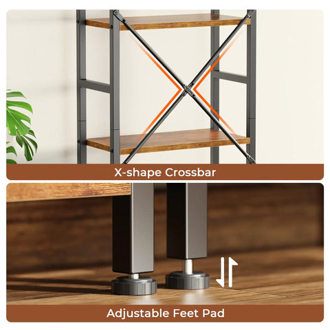 11 Shelf Ladder Bookcase With Open Display Shelves For Home And Office showing X-shape crossbar and adjustable feet pad