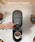2 In 1 Single Serve Coffee Maker For K Cup Pods And Ground Coffee, Adjustable 6 To 14 Oz Brews, shown with one-touch switch