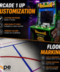 Arcade cabinet with 'Rampage' game and vinyl pinstriping tape floor marking for vehicle detailing and crafts