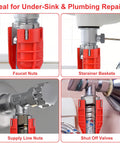 8 In 1 Faucet And Sink Installer Wrench in use for under-sink repairs, tightening faucet nuts, strainers, and valves.