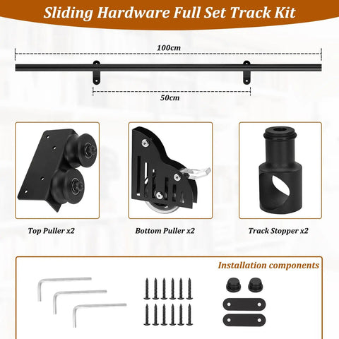 Sliding Ladder Hardware Kit With Brake Wheels, 3.3Ft To 24Ft Adjustable Track System, 10Ft Track Included, Carbon Steel Construction