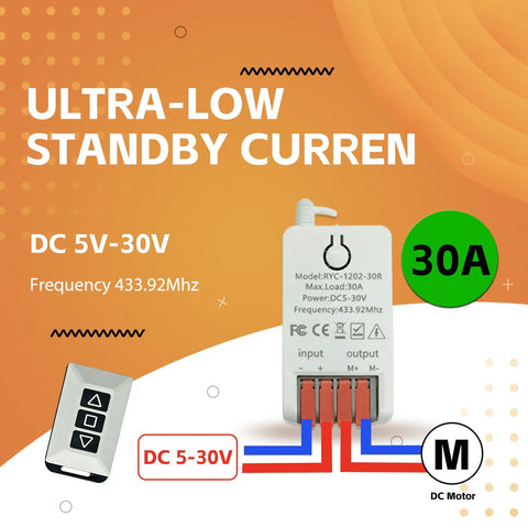 Dual Way Remote Switch For DC 12V To 30V Actuators, 30A Max, wireless module with remote, plug and play for linear actuators