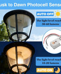 4 Pcs Photocell Sensor For Outdoor Lights 120VAC Dusk To Dawn Sensor showing light activation at different lumens