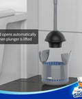 Heavy Duty Toilet Plunger With Holder Set For Quick Bathroom Cleanup, showing ergonomic handle and ventilated gray holder