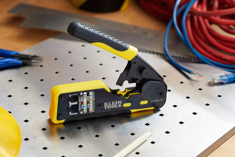 Ratcheting Modular Data Cable Crimper Wire Stripper And Cutter For RJ11 RJ12 RJ45 Pass-Thru Connectors All In One Tool