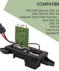 Direct Fit Blower Motor Resistor Kit With Harness for Chevy Silverado GMC 2003 2006 shown with compatibility list in background