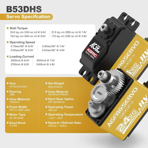 Beefy 24Kg Digital High Torque Programmable Metal Gear Steering Servo For 1/10 RC Cars Trucks And Crawlers specifications chart