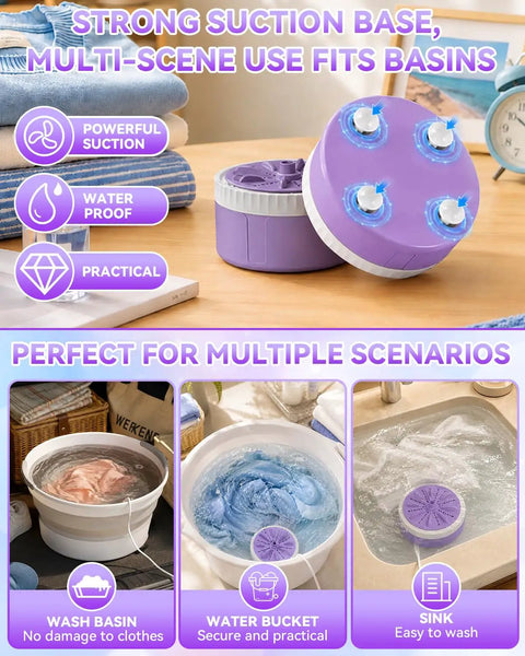 Grab and Go portable ultrasonic turbo washer mini washing system upgrade on a counter with basins for easy cleaning scenarios.