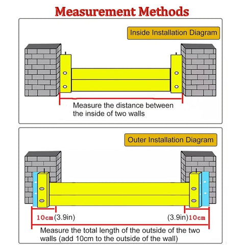 Measurement diagram for Heavy Duty Aluminum Flood Shields For Doors And Warehouse Openings, detailing inside and outside installation.