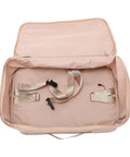 Inside view of Heavy Duty Mesh Travel Dresser showing large storage space and adjustable straps for hanging.