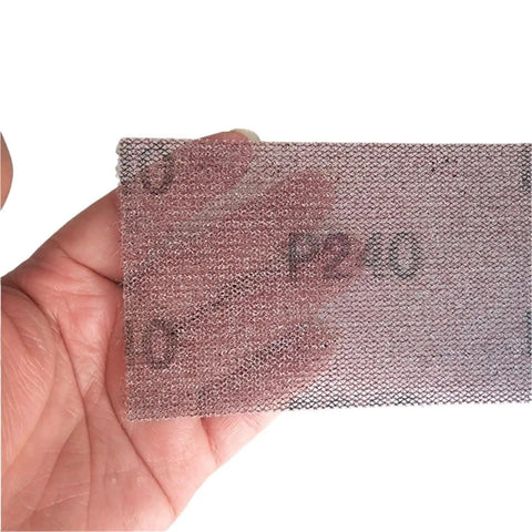 Get This Awesome 30 Pack Of 70x198mm Hook And Loop Sandpaper Sheets With 80 To 400 Grit Ranges For Orbital Sanders Made For Trimming And Drywall Work, showing a P240 sanding sheet.