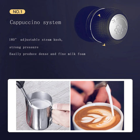 No Sweat 1450W Bean To Cup Espresso Coffee Machine With Strong 15 Bar Pump And Darn Easy One Touch Setup for frothing milk and cappuccino.