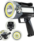 Monster Bright Rechargeable Spotlight With 10 Modes And Turbo Boost To 100 Percent Built In Kickstand And USB Phone Charger Ideal For Camping And Emergencies 9 Inch Black Flashlight As Seen On TV