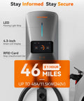 Level 2 EV Charger 48 Amp With Smart Display and WiFi 25 Foot Cable Indoor Outdoor Hardwired 240V Home Charging Station RFID