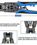 Coax Cable Crimping Kit Adjustable Tool Set For RG59 RG6 F BNC RCA With 20 F Compression Connectors shown with tool features