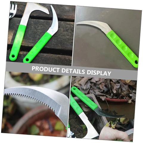 Two Pack Stainless Steel Weeding Sickle With Ergonomic Handle showcasing blade details and handle design