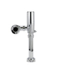 Rock Solid Automatic Exposed Sensor Piston Flush Valve For Water Closet With 1.6 GPF In Sleek Chrome Finish, side view showing chrome plating.