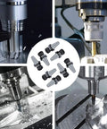 Four CNC machines using CAT40 ER32 Collet Chuck 2.76 Inch Gage Length 8 Piece Tool Holder Set for precise milling and engraving.