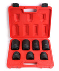 Open red case displaying One Inch Drive Impact Socket Set for Truck Tire Service with 17, 19, 21, 33, 35, 38, 41 MM sockets.