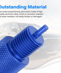 Close-up of the Real Deal Brake Proportioning Valve Bleeder Tool Fits Gm Combo Valves And Ac Delco Parts, blue aluminum alloy material.