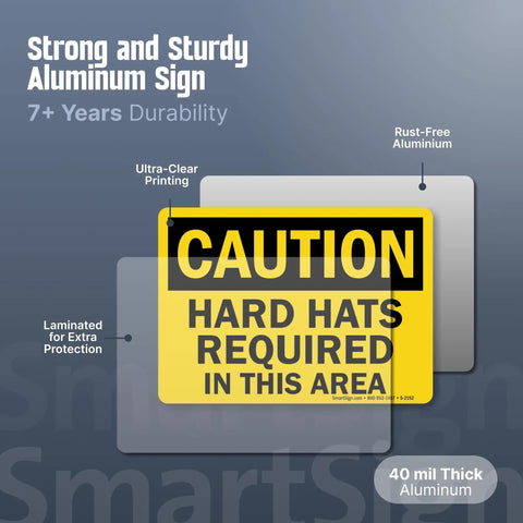 Caution Hard Hats Required In This Area Sign 10 By 14 Inch Aluminum Black On Yellow Durable Outdoor Safety Sign With Four Corner Mount Holes For Easy Installation Jobsite Safety Sign