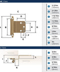 Heavy Duty Steel Cabinet Hinges One Pair 3 8 Inch Knockout Inset Fit For Face Frame Doors Custom Champagne Bronze Finish dimensions diagram
