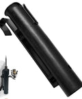 Black Wall Mounted Cooler Fishing Rod Holder for YETI and RTIC, showing ABS plastic construction and easy install clip detail.